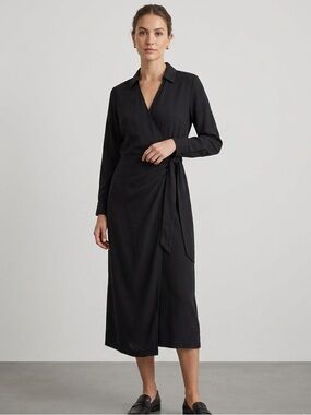 Indi&Cold San Sebastan Classic Black Wrap Midi Dress Women’s Size Small